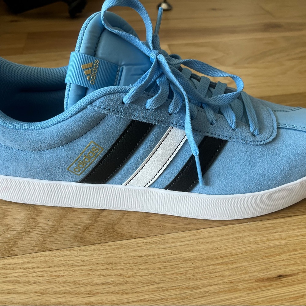 Adidas Light Blue Sneakers with Black and White Stripes